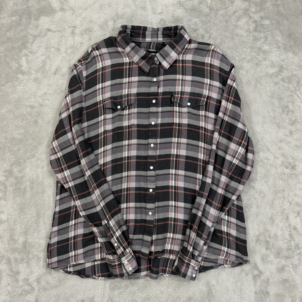 Hooey Flannel Shirt Womens XL Gray Pink Pearl Snap Western Cowgirl Rayon Pockets